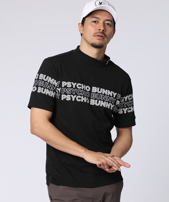 [GOLF]ロゴパネルプリント ハニカム半袖モックネックシャツ