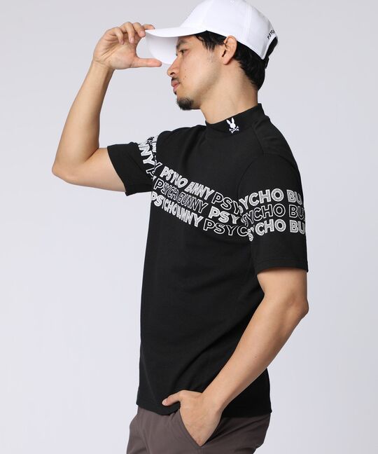 [GOLF]ロゴパネルプリント ハニカム半袖モックネックシャツ