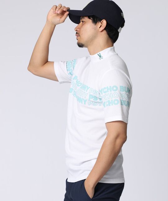 [GOLF]ロゴパネルプリント ハニカム半袖モックネックシャツ