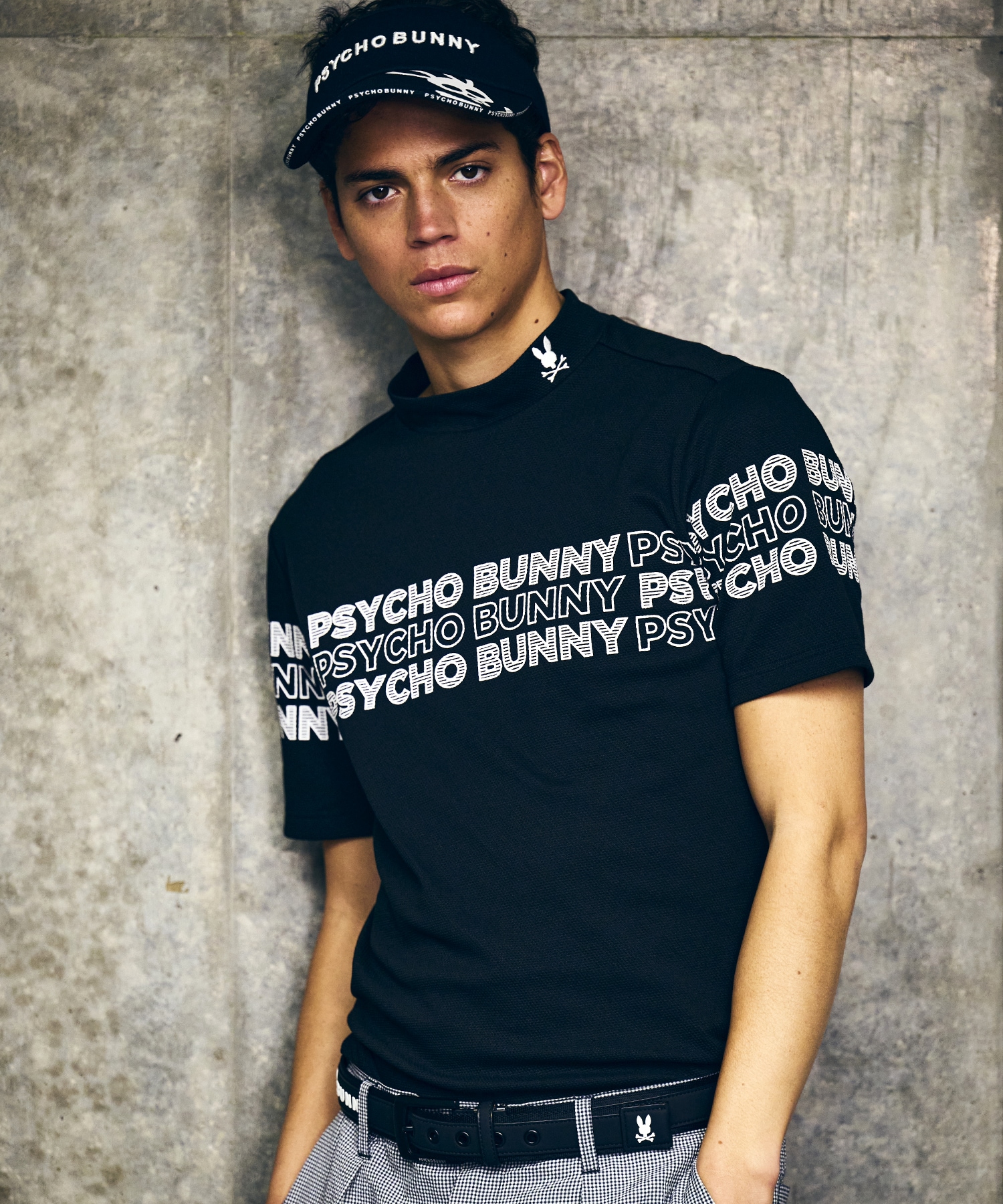 GOLF]ロゴパネルプリント ハニカム半袖モックネックTシャツ｜Psycho