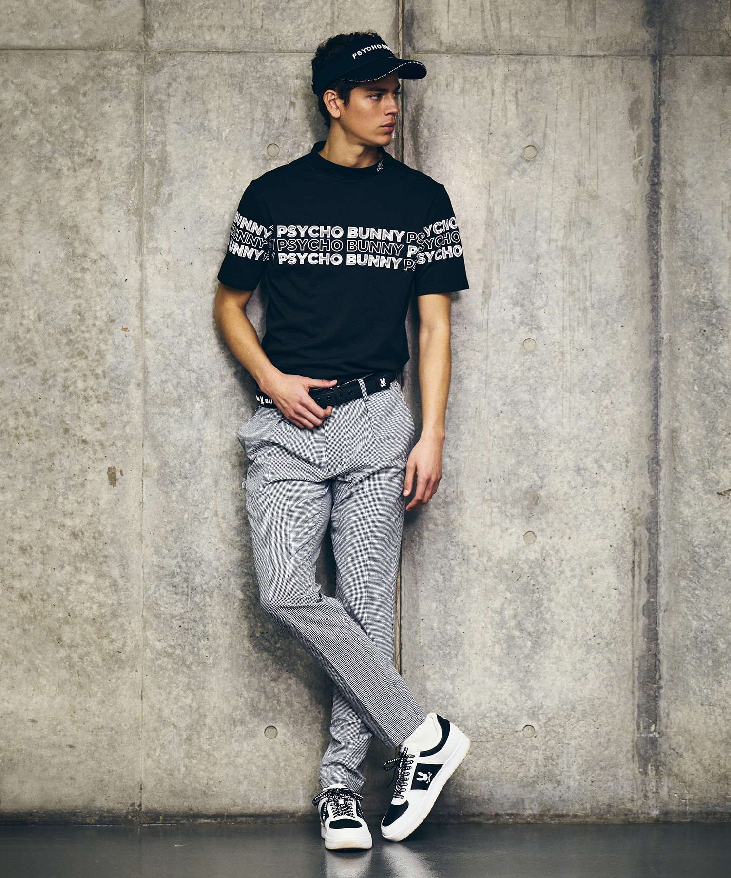 GOLF]ロゴパネルプリント ハニカム半袖モックネックTシャツ｜Psycho
