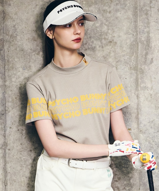 [GOLF][WOMEN]ロゴパネルプリント ハニカム半袖モックネックシャツ