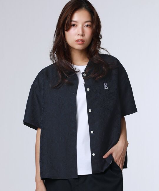 [WOMEN]フラワージャガード ショート丈シャツ