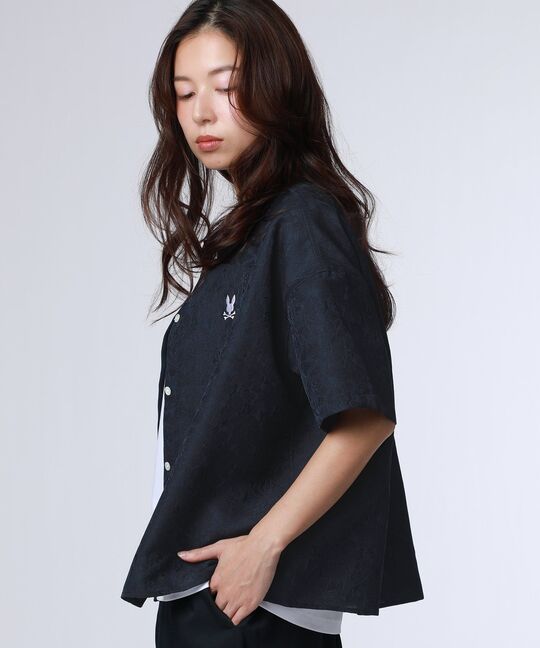 [WOMEN]フラワージャガード ショート丈シャツ