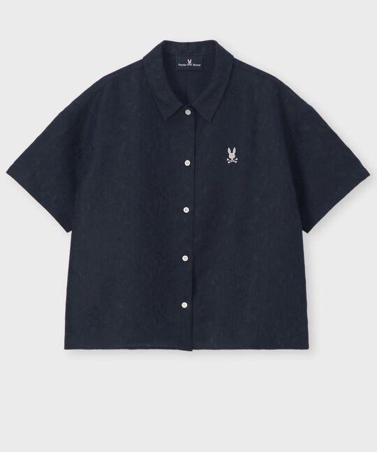 [WOMEN]フラワージャガード ショート丈シャツ