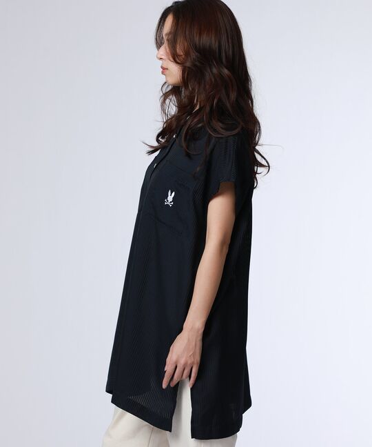 [WOMEN]シースルーストライプ ドロップショルダーシャツ