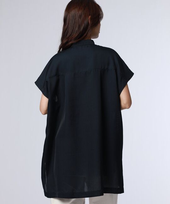 [WOMEN]シースルーストライプ ドロップショルダーシャツ