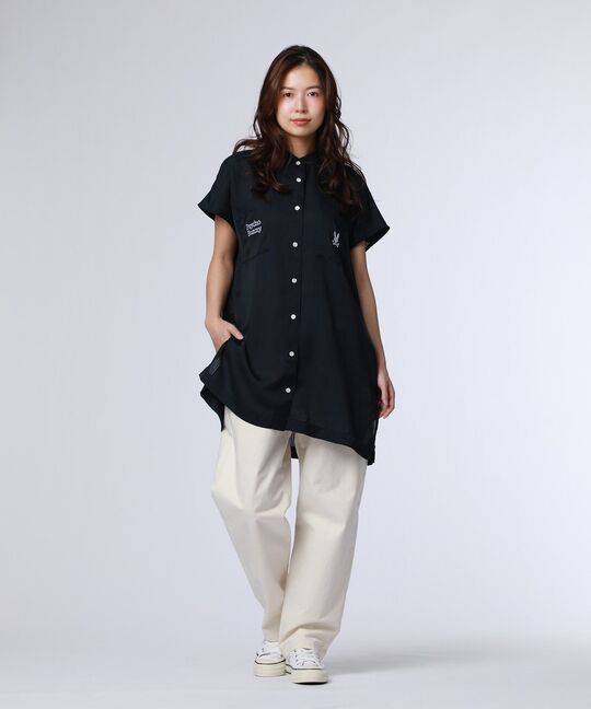 [WOMEN]シースルーストライプ ドロップショルダーシャツ