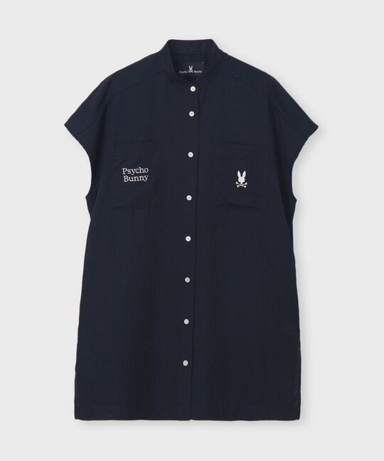 [WOMEN]シースルーストライプ ドロップショルダーシャツ