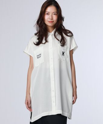 [WOMEN]シースルーストライプ 　ドロップショルダーシャツ