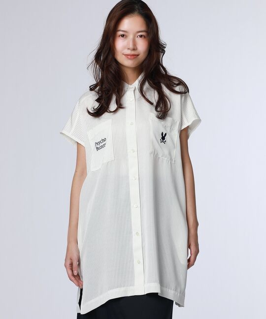 [WOMEN]シースルーストライプ ドロップショルダーシャツ