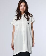 [WOMEN]シースルーストライプ ドロップショルダーシャツ