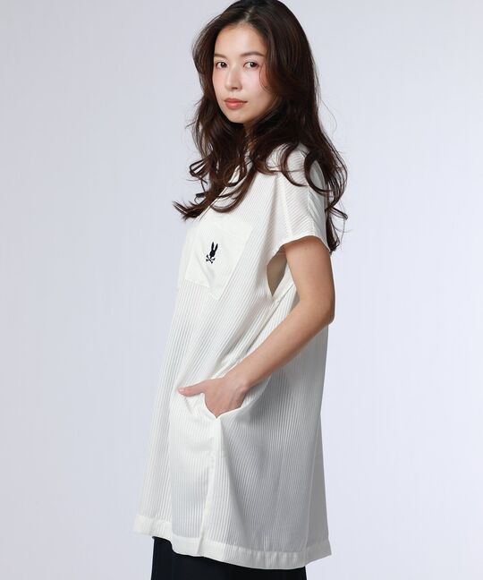 [WOMEN]シースルーストライプ ドロップショルダーシャツ