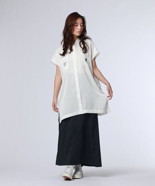 [WOMEN]シースルーストライプ ドロップショルダーシャツ