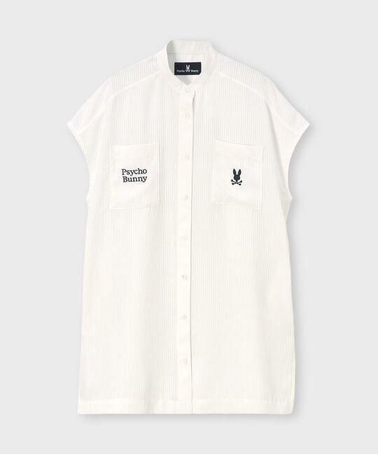 [WOMEN]シースルーストライプ ドロップショルダーシャツ