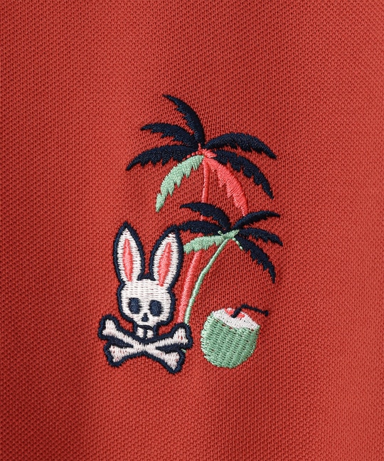 トロピカルアートワーク 襟裏チェック刺繍ポロシャツ