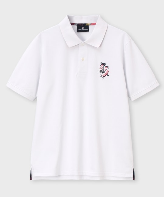 トロピカルアートワーク 襟裏チェック刺繍ポロシャツ