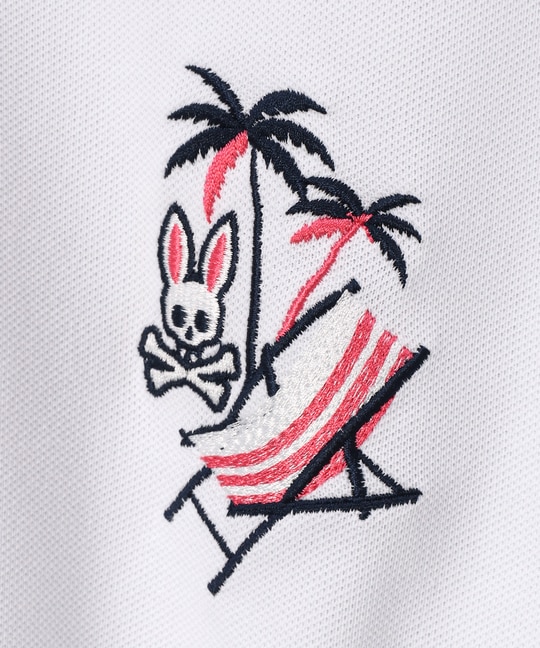 トロピカルアートワーク 襟裏チェック刺繍ポロシャツ