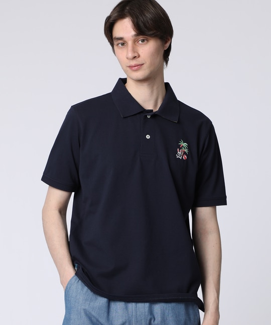 トロピカルアートワーク 襟裏チェック刺繍ポロシャツ