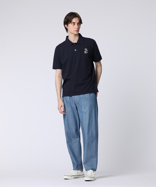 トロピカルアートワーク 襟裏チェック刺繍ポロシャツ