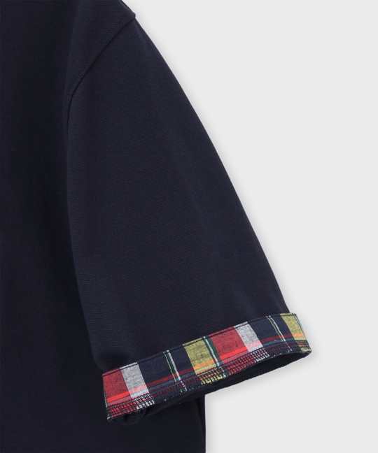 トロピカルアートワーク 襟裏チェック刺繍ポロシャツ