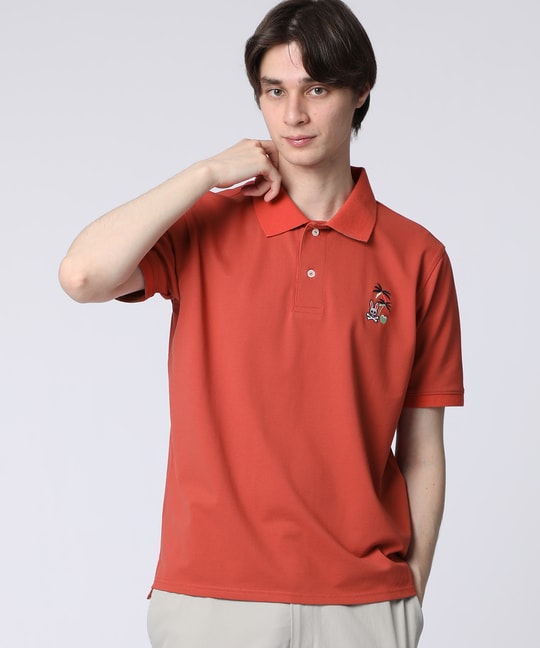 トロピカルアートワーク 襟裏チェック刺繍ポロシャツ