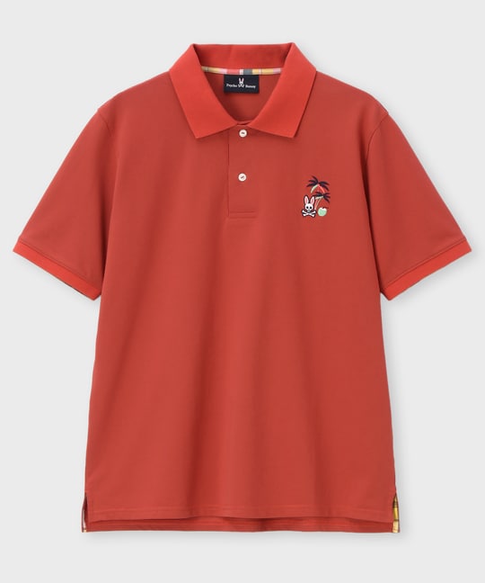 トロピカルアートワーク 襟裏チェック刺繍ポロシャツ