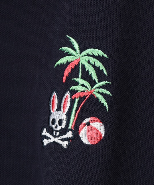 トロピカルアートワーク 襟裏チェック刺繍ポロシャツ