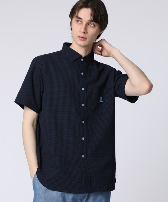 EVALET® ギンガムサッカー ワンポイント半袖シャツ