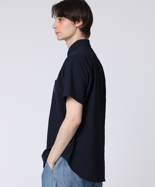 EVALET® ギンガムサッカー ワンポイント半袖シャツ