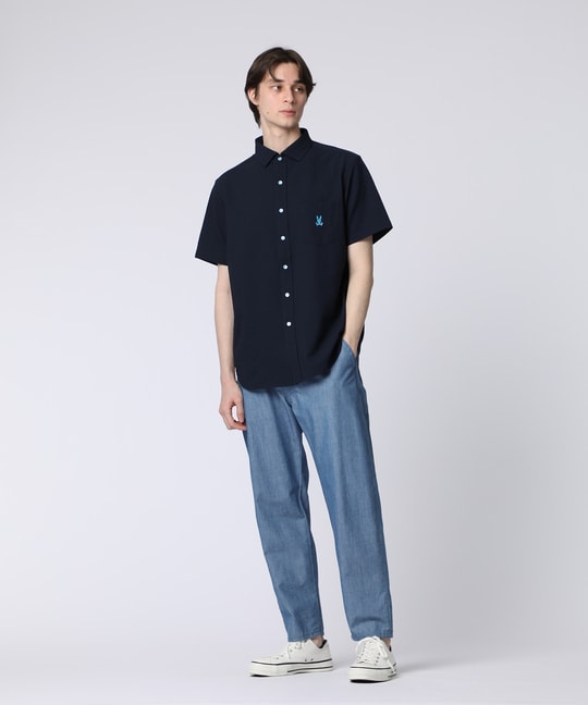 EVALET® ギンガムサッカー ワンポイント半袖シャツ