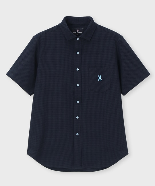 EVALET® ギンガムサッカー ワンポイント半袖シャツ