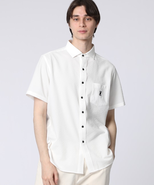 EVALET® ギンガムサッカー ワンポイント半袖シャツ