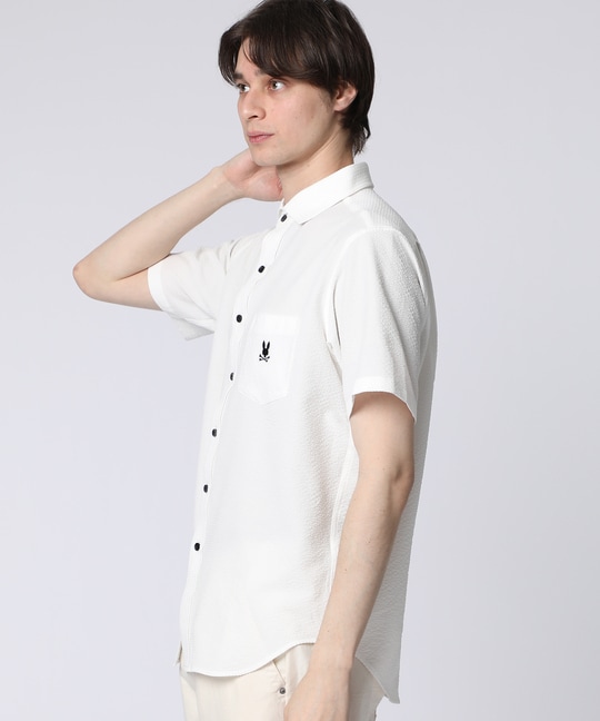 EVALET® ギンガムサッカー ワンポイント半袖シャツ