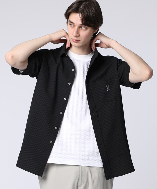 EVALET® ギンガムサッカー ワンポイント半袖シャツ