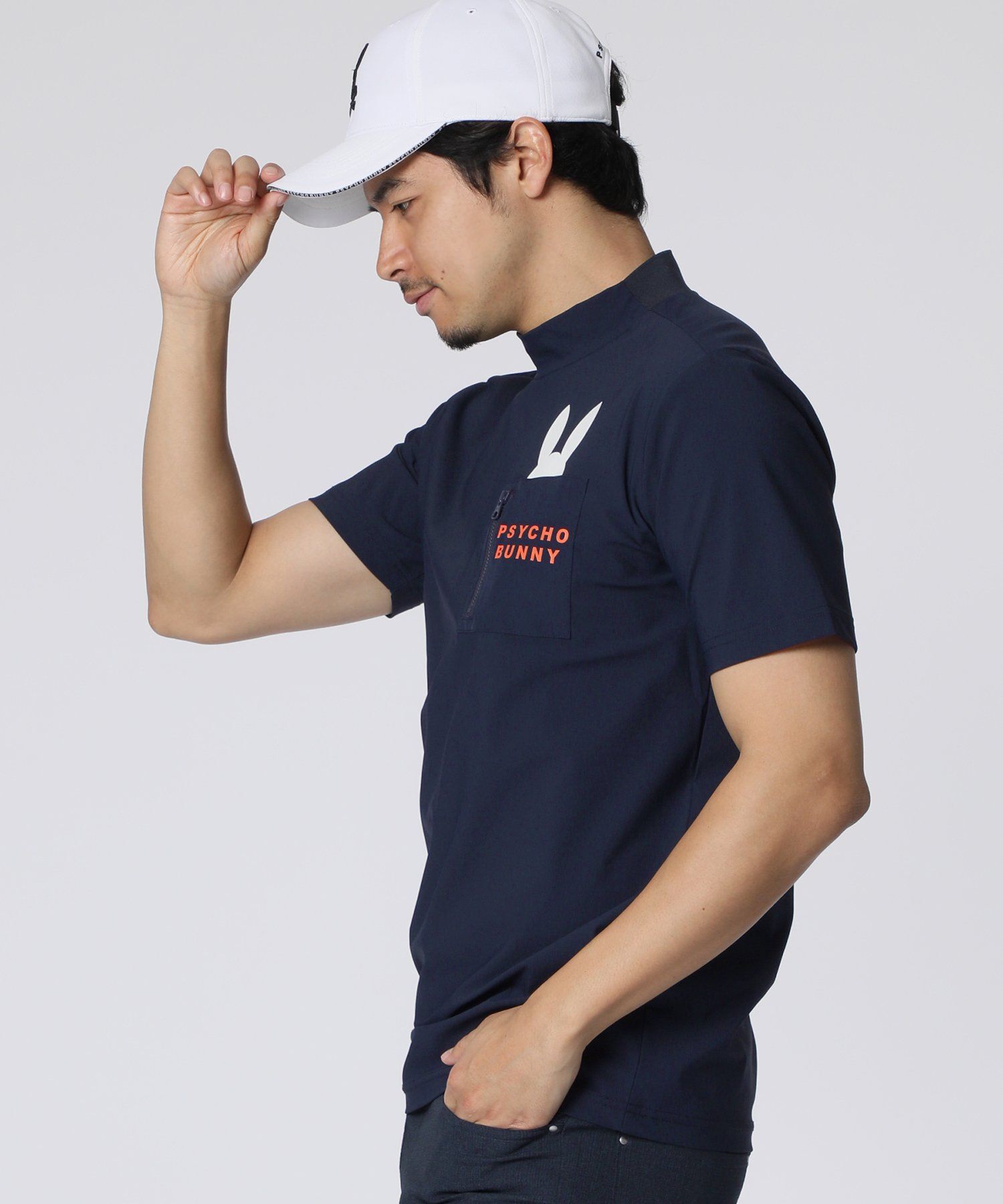 Psycho Bunny ゴルフ　モックネック　ネイビー　サイズM GOLF] ポケットバニー モックネックTシャツ｜Psycho Bunny｜サイコ