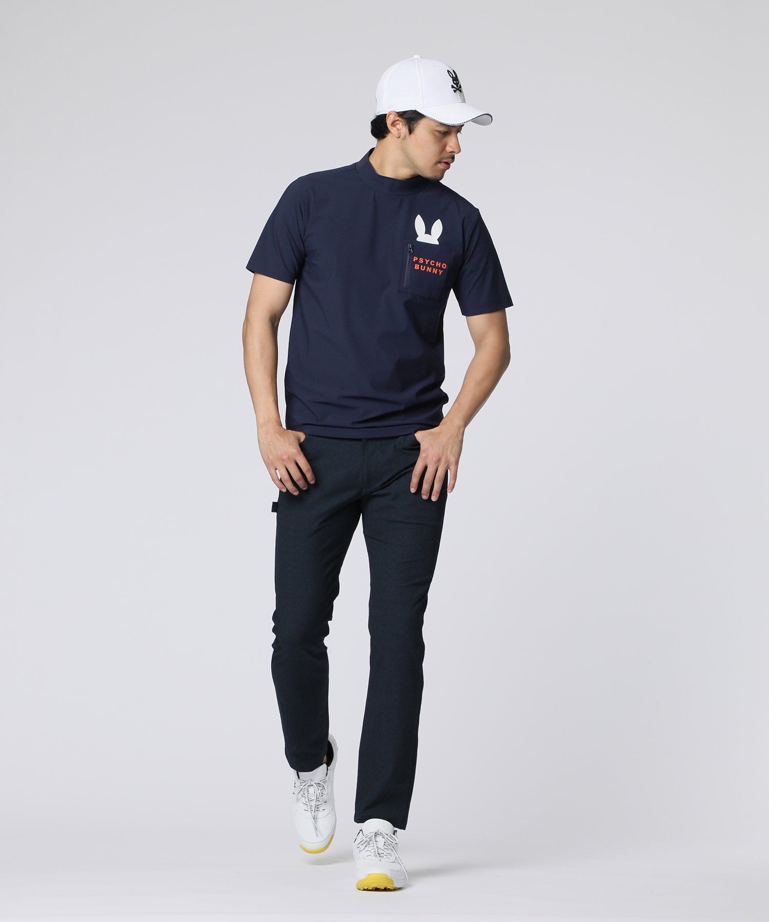 Psycho Bunny ゴルフ　モックネック　ネイビー　サイズM Psycho Bunny（サイコバニー） tシャツ 「GOLF」 ポケットバニー