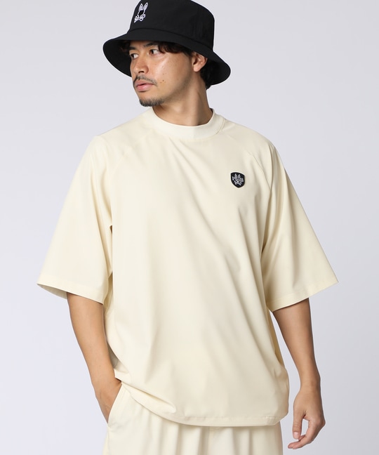 [WEB限定]3Dラバーエンブレム リラックスフィット7分丈モックネックTシャツ