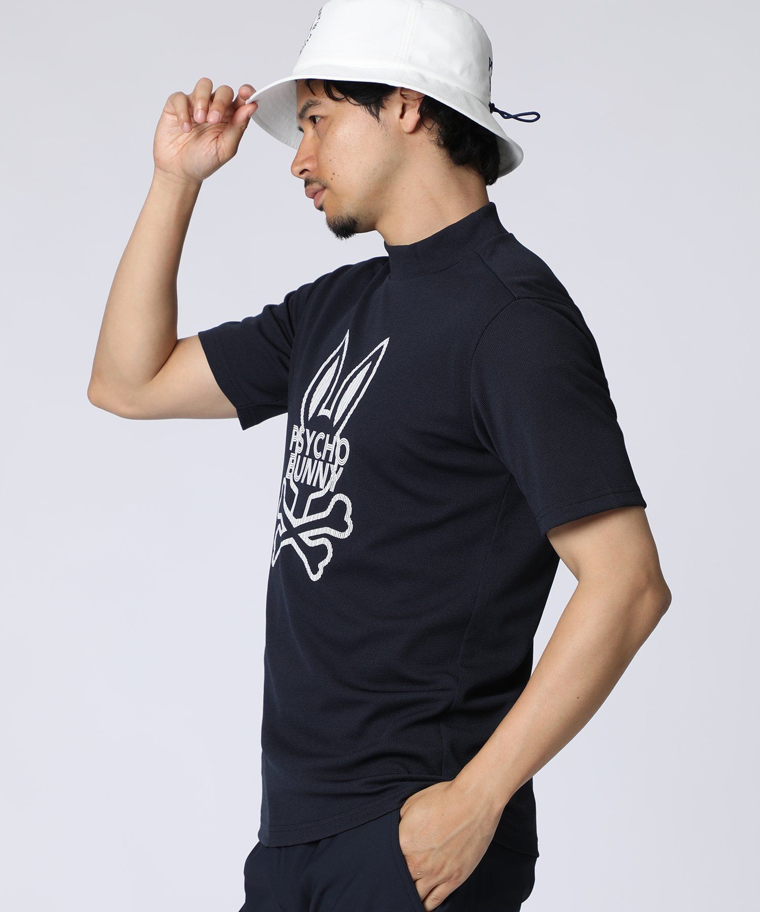 GOLF]ビッグラインロゴ ドライミニワッフル モックネックTシャツ