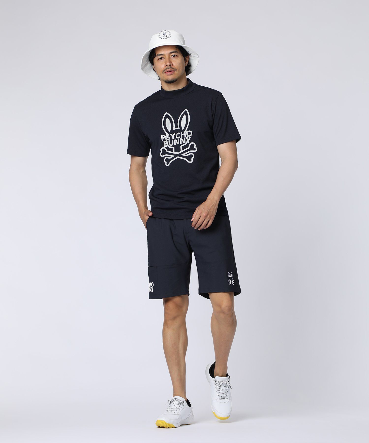GOLF]ビッグラインロゴ ドライミニワッフル モックネックTシャツ