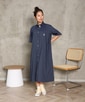 [WOMEN]デニムライク ストレッチ シャツワンピース