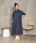 [WOMEN]デニムライク ストレッチ シャツワンピース