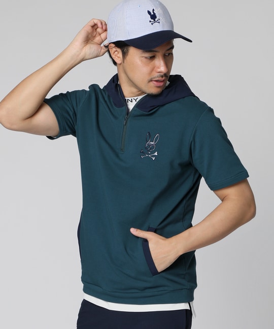 [WEB限定]バイカラーデザイン ハーフジップ 半袖パーカ