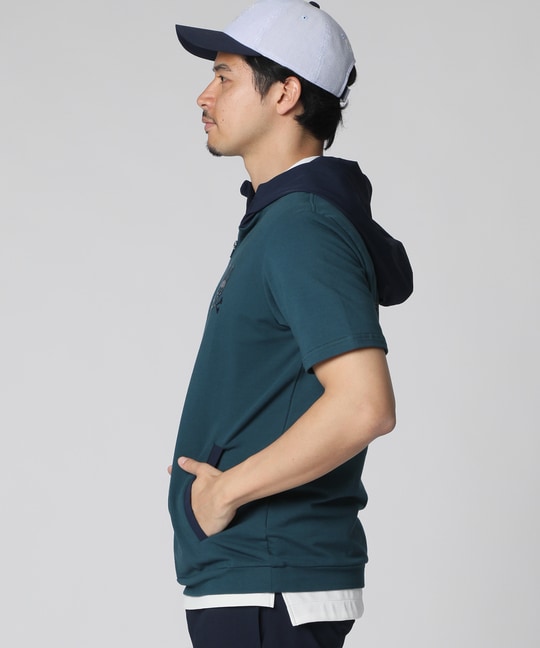 [WEB限定]バイカラーデザイン ハーフジップ 半袖パーカ