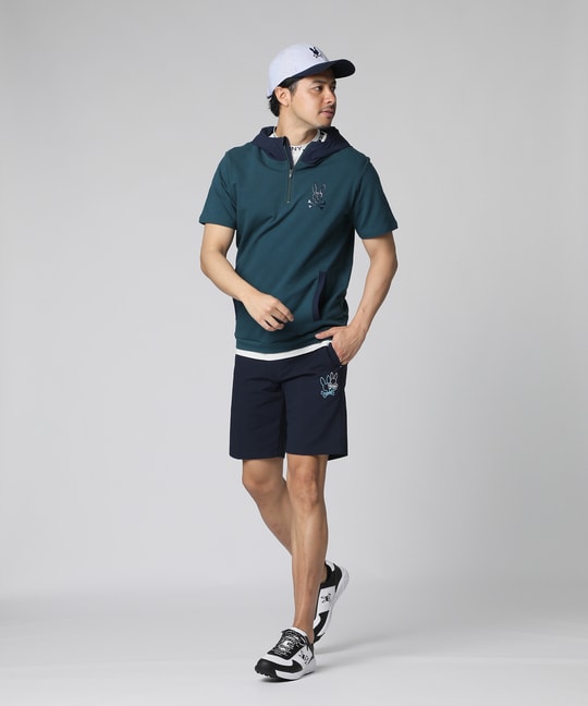 [WEB限定]バイカラーデザイン ハーフジップ 半袖パーカ