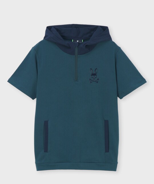 [WEB限定]バイカラーデザイン ハーフジップ 半袖パーカ