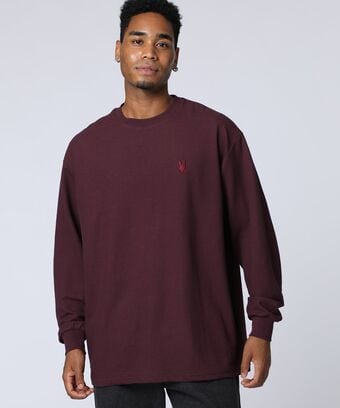 グリッドワッフル　 ワンポイントロングスリーブTシャツ
