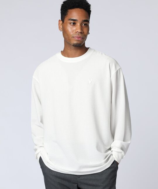 グリッドワッフル ワンポイントロングスリーブTシャツ