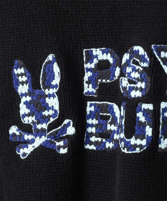モザイク調ロゴ刺繍 コットン クルーネックニット