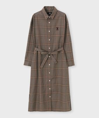 [WOMEN]グレンチェック ベルト付き シャツワンピース